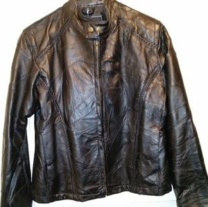 M. Collection Black Leather Mosaic Patch Jacket